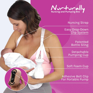 Nurturally Nursing And Pumping Bra, Adjustable Breast Pump Bra, Non-Wired Pumping Bra Hands Free, High Support Nursing Bras For
