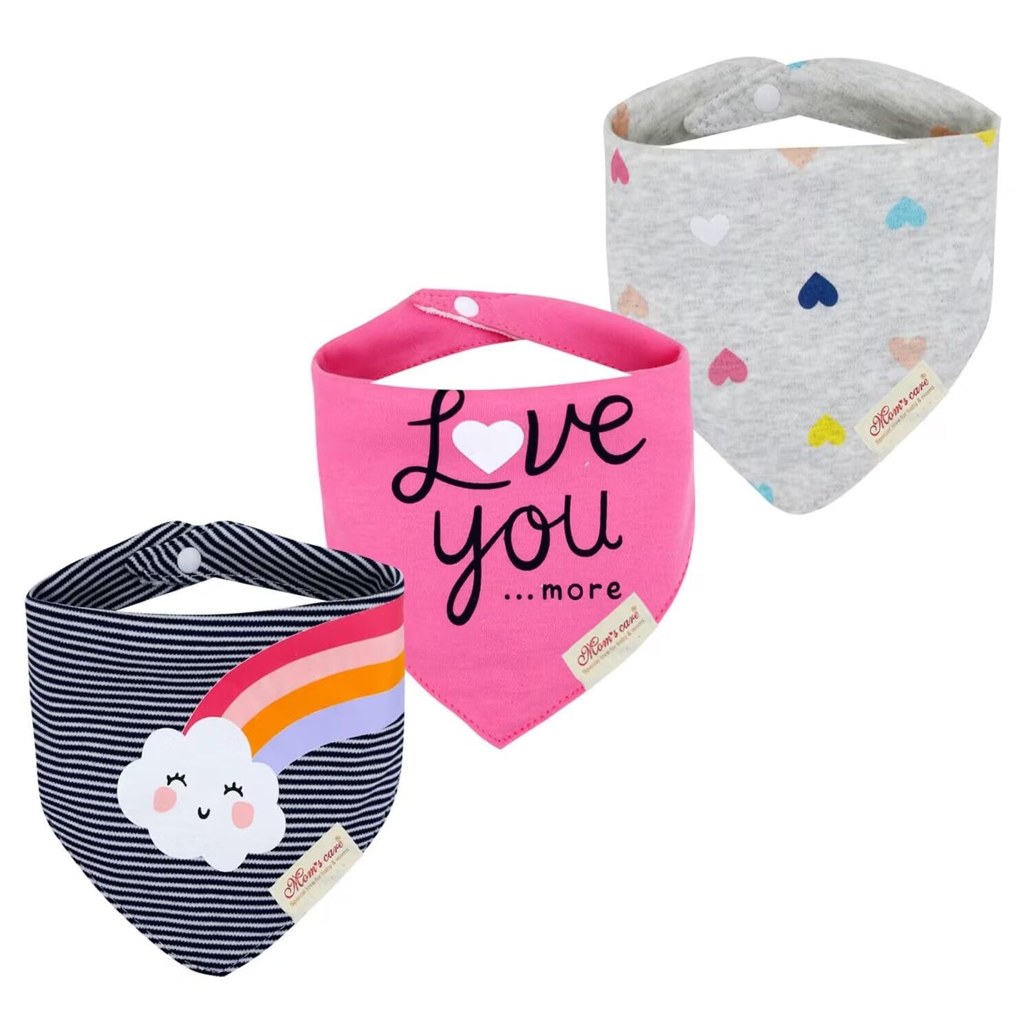 Jn&Lulu 3 Pack Newborn Baby Bibs Bandana Drool Bibs For Drooling Cotton Baby Gifts (Rainbow)