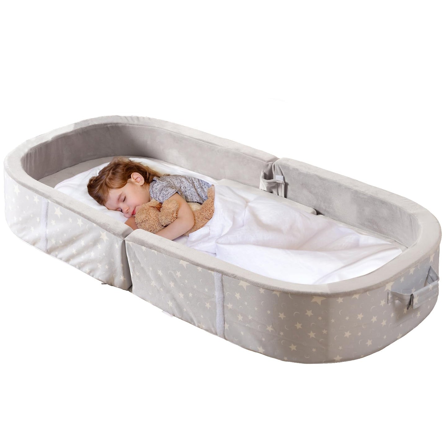 BYBYME Portable Toddler Floor Bed - Waterproof Folding Travel Crib with Washable Fitted Sheet, Ideal Toddler Cots for Sleeping a