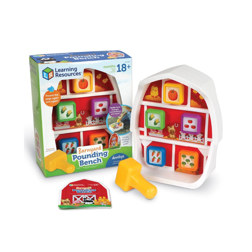 Learning Resources Barnyard Pounding Bench, Farm Animals for Kids, Fine Motor Skills, Montessori Toys, Hammer Toy, Ages 18 Month