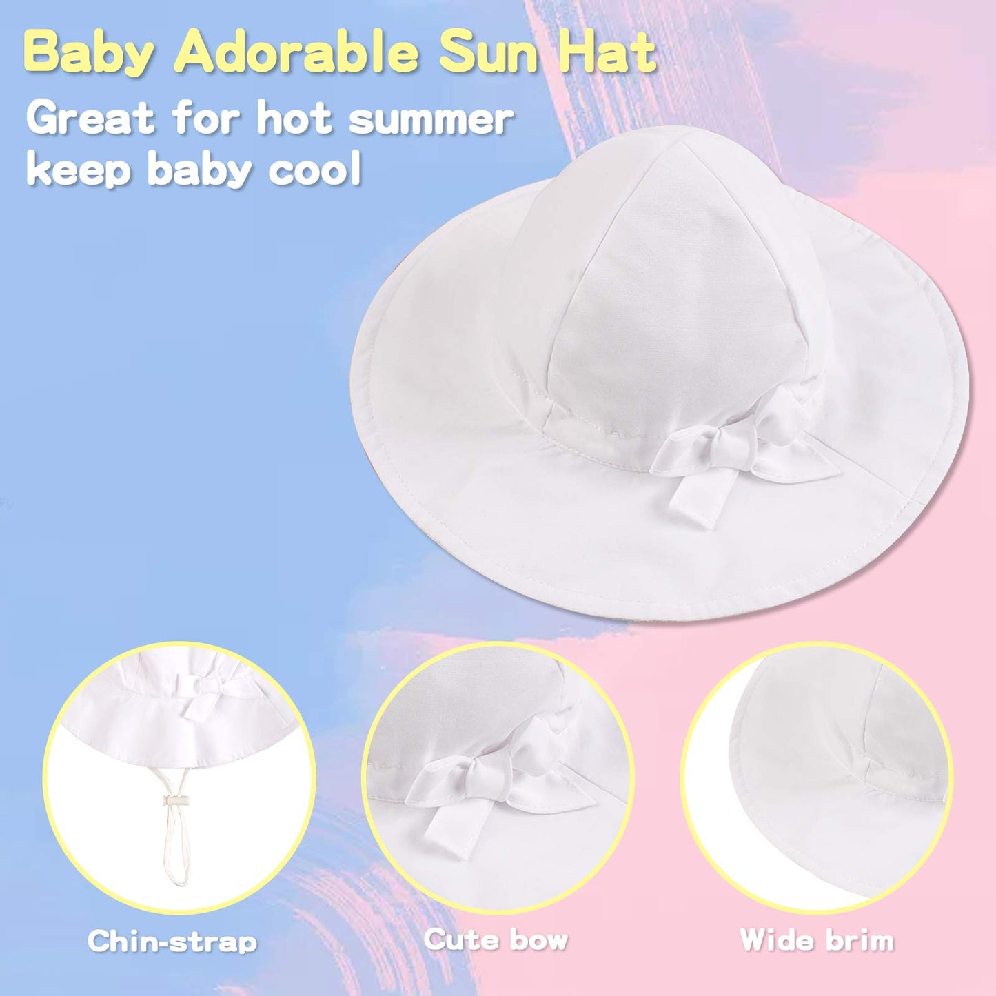 Baby Sun Hat Girls Floppy Bucket Hat Summer Toddler Outdoor Cap For Swim Beach (White, 50Cm/19.7'(1-2T))