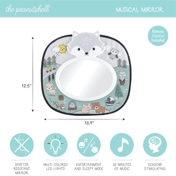The Peanutshell Musical Baby Car Seat Mirror, Woodland Animals With Lights