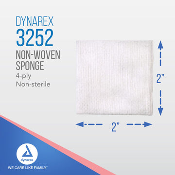Dynarex Non-Woven Sponges, Non-Sterile Gauze, 2X2 And 4 Ply, Perfect For Facial Needs, Skin Treatment, & Wound Care, Made From H