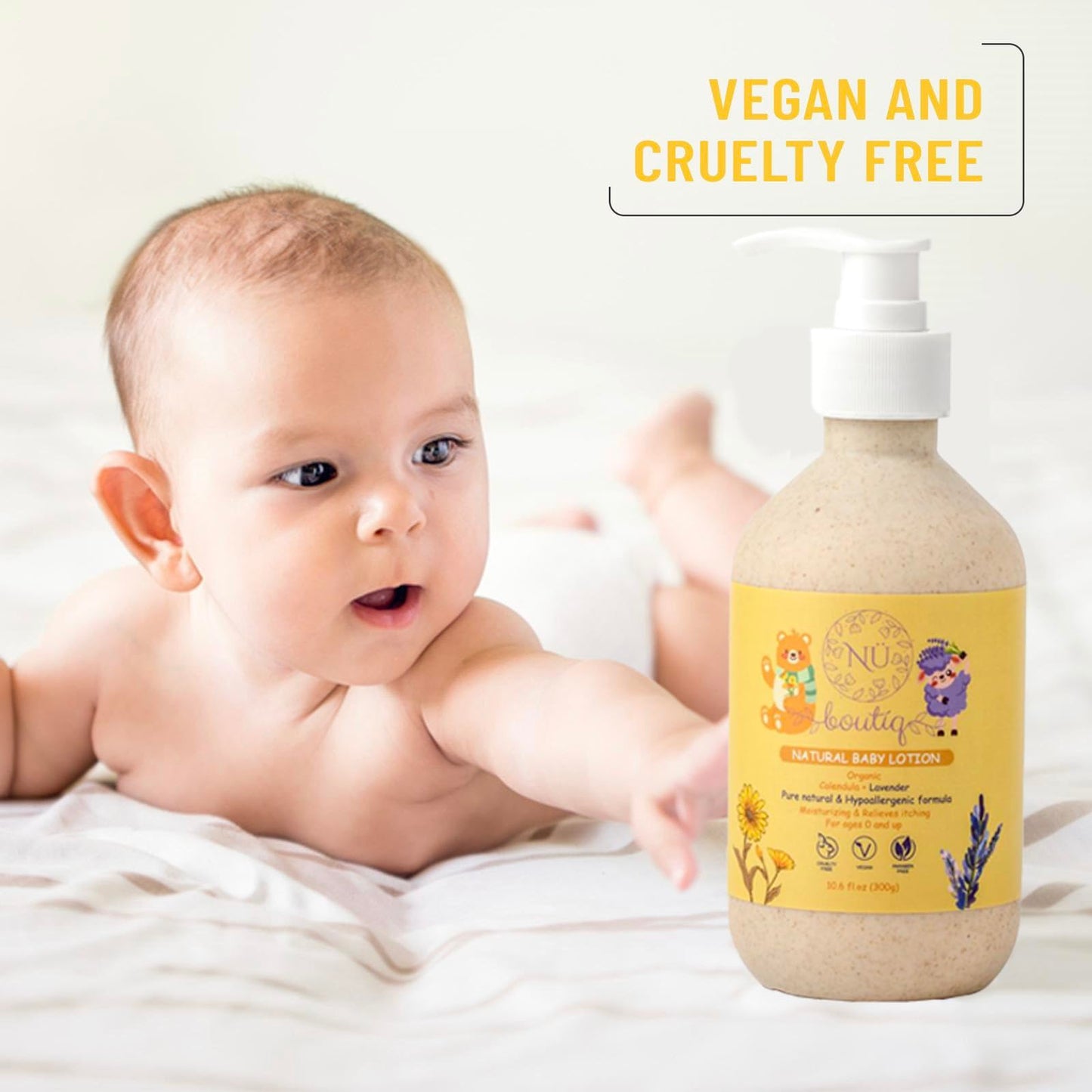 N Boutq Organic Vegan Baby Lotion, Moisturizing And Calming Kids Body Lotion With Calendula & Lavender, Newborns All Skin Types,