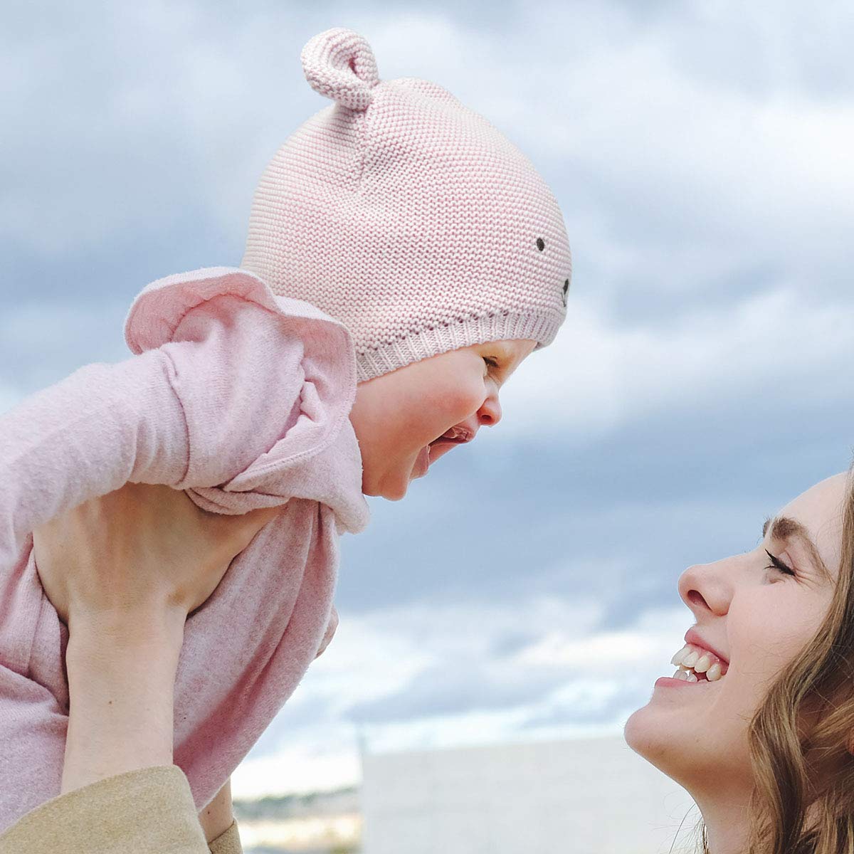 Somaler Baby Knitted Winter Hats Infant Newborn Toddler Autumn Cute Earflap Cotton Lined Beanie Hat For Boys Girls Light Pink