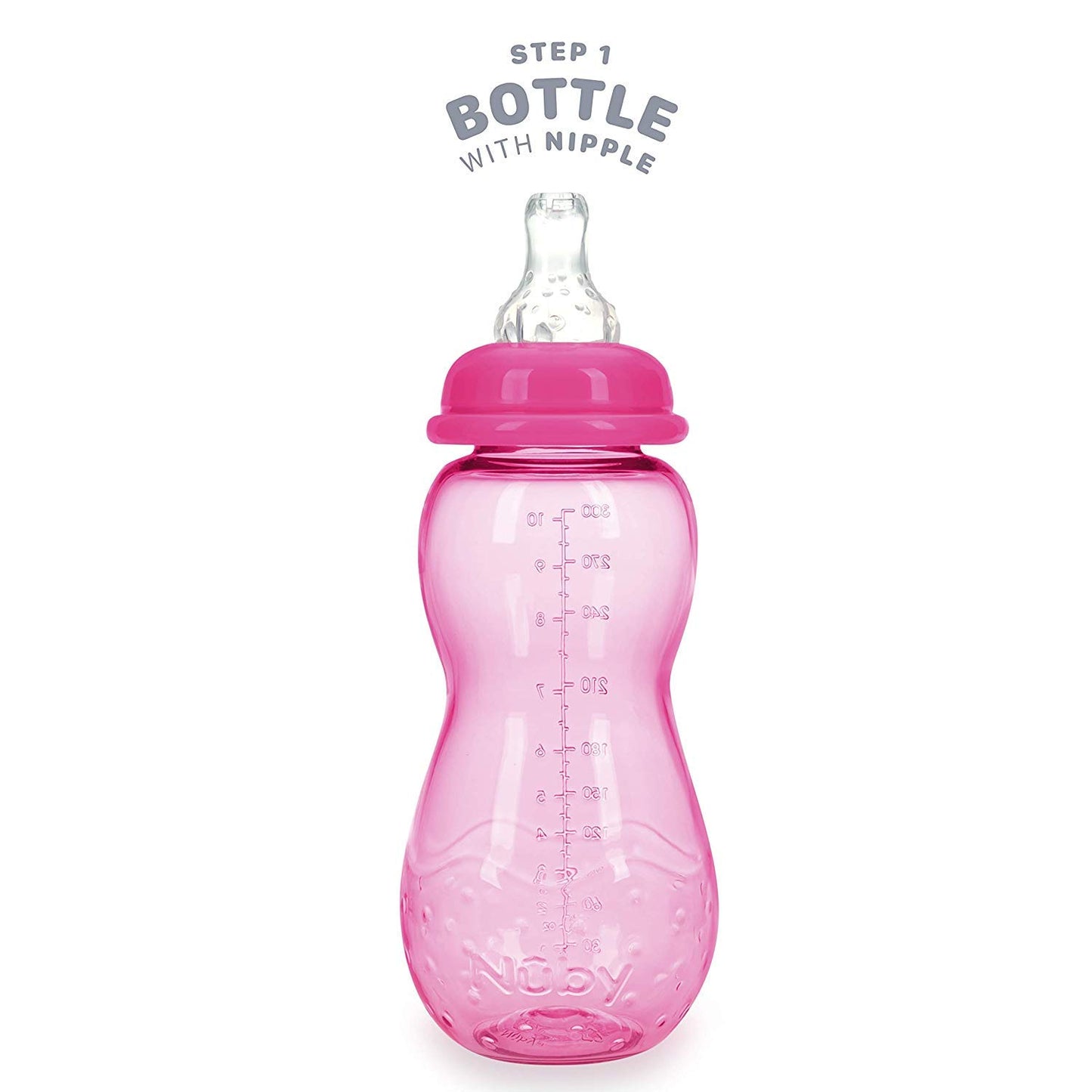 Nuby New 3 Stage Ultra Durable Tritan Grow With Me No-Spill Bottle To Cup, 10 Oz, Pink