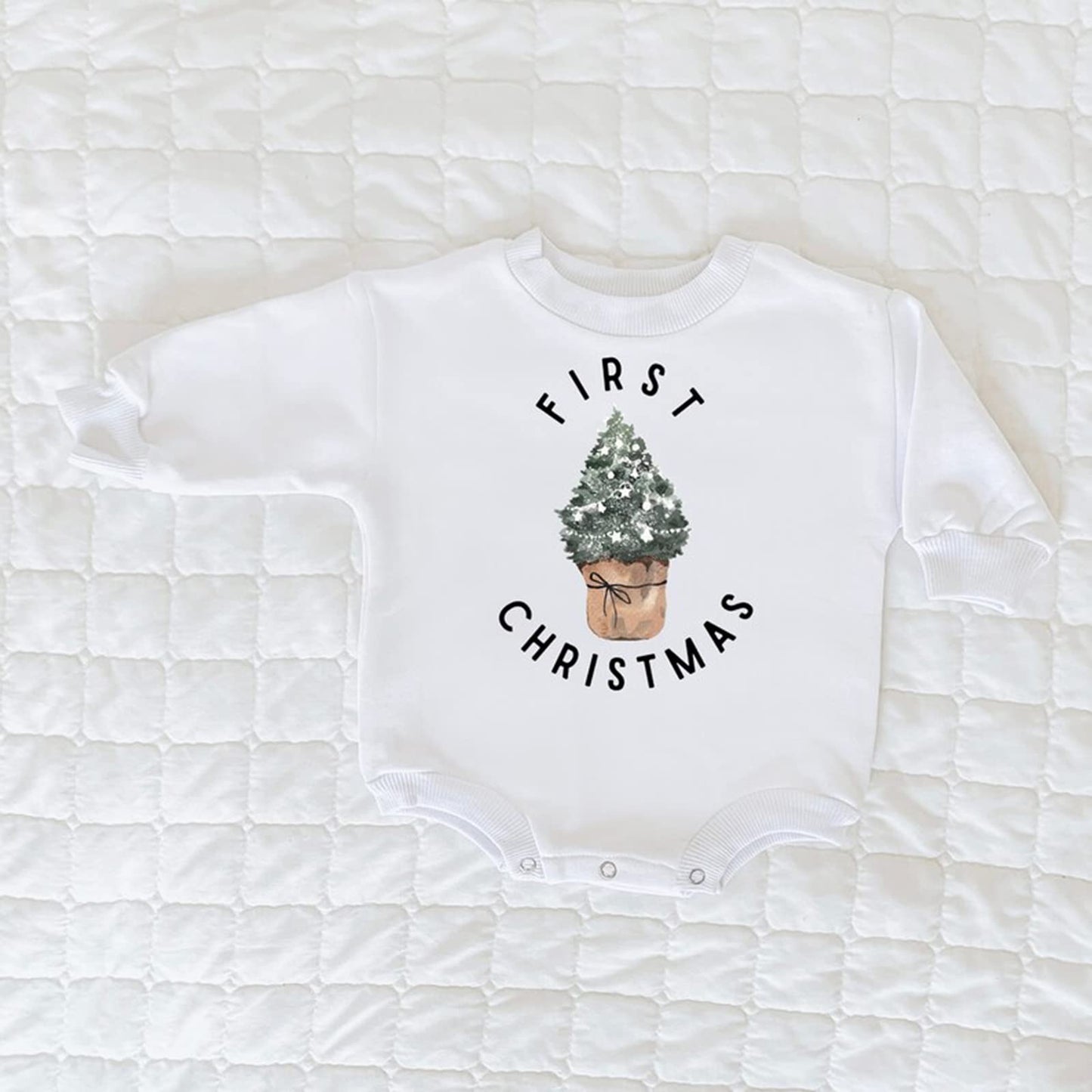 Fybitbo My First Christmas Baby Girl Boy Outfit Sweatshirt Romper Sweater Onesie Long Sleeve Bodysuit Fall Clothes (First Christ