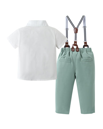 Yallet Toddler Baby Boy Clothes Suit Gentleman Wedding Outfits, Formal Dress Shirt+Bowtie+Suspender Pants(Light Green, 4-5T)