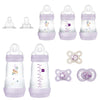 Mam Newborn Essentials 'Baby Essentials' Matte Gift Set (10-Piece), Easy Start Anti-Colic Baby Bottles, Baby Girl Pacifiers