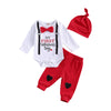 Kuriozud Baby Boy My First Valentine'S Day Outfits Long Sleeve Romper Bodysuit Top Pants Hat 3 Piece Clothes Set (Valentine'S Da