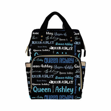 Artsadd Custom Name Diaper Bag Mommy Nappy Bags, Personalized Black And Blue Signature Handbags Large Capacity Multi-Function Nu