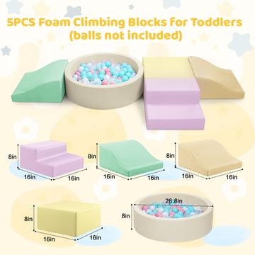Hoohtoot Foam Climbing Blocks For Toddler: With 4-Piece Pu Leather Climbing Toys And A Ball Pit - Foam Ball Pit For Toddlers - C