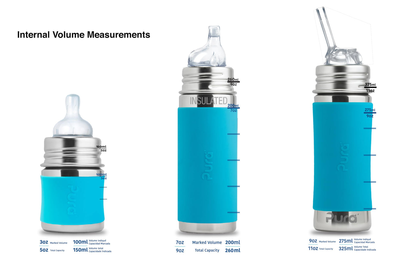 Pura Kiki 9Oz/260 Ml Stainless Steel Insulated Bottle W/Silicone Straw & Sleeve, 100% Plastic-Free, Madesafe Certified, 100% Med