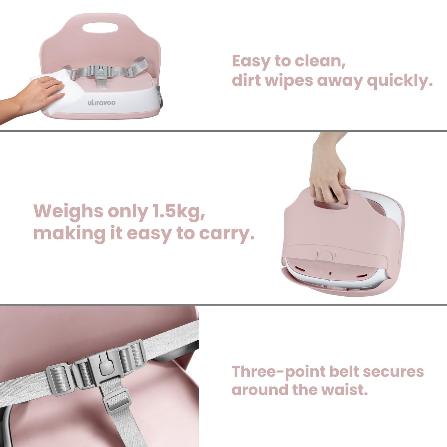 Ubravoo Baby Booster Seats, Toddler Booster Seat For Dining Table With Adjustable Straps, Portable Compact Portable Baby Chair F