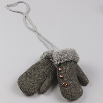 X&F Unisex Baby Cute Buttons Fur Thick Gloves Kids Warm Mittens With String Dark Grey