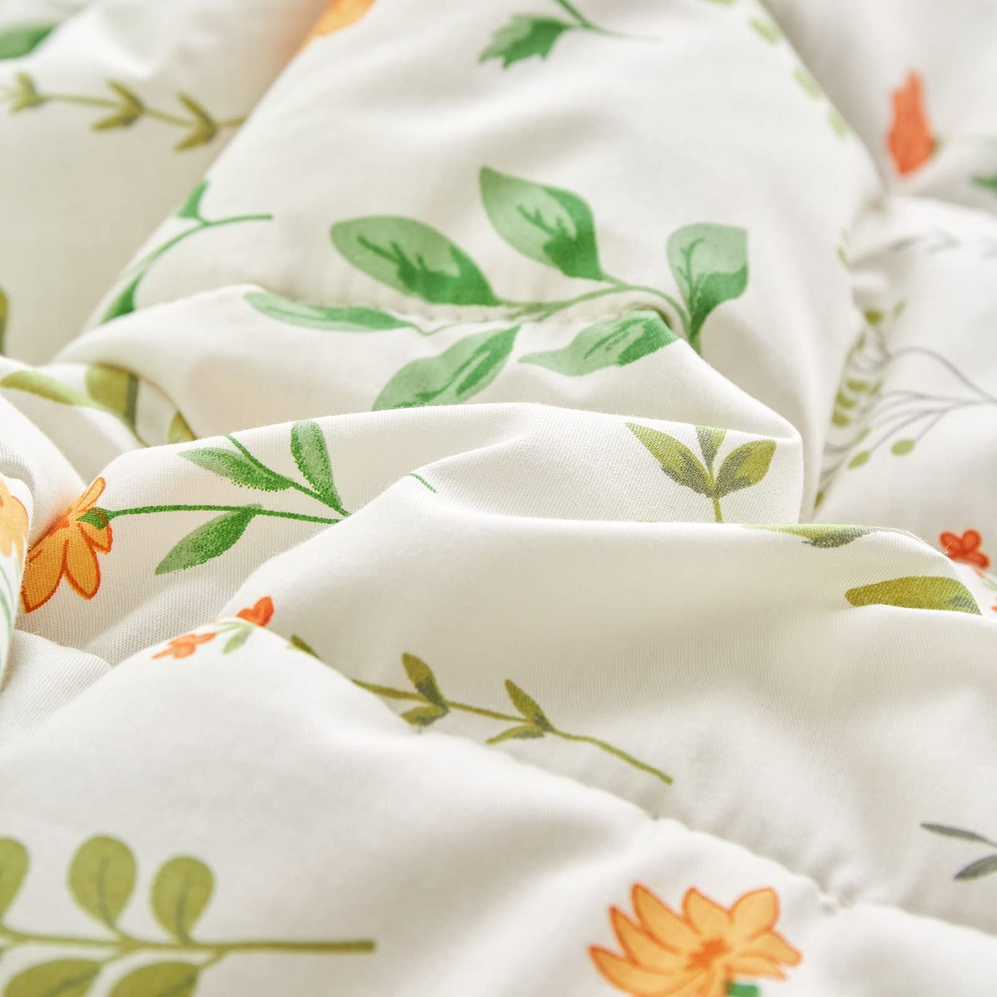 Joyreap 4 Piece Cotton Toddler Bedding Set For Girls, Yellow Flowers Green Leaves On White, Soft Breathable Toddler Comforter Se