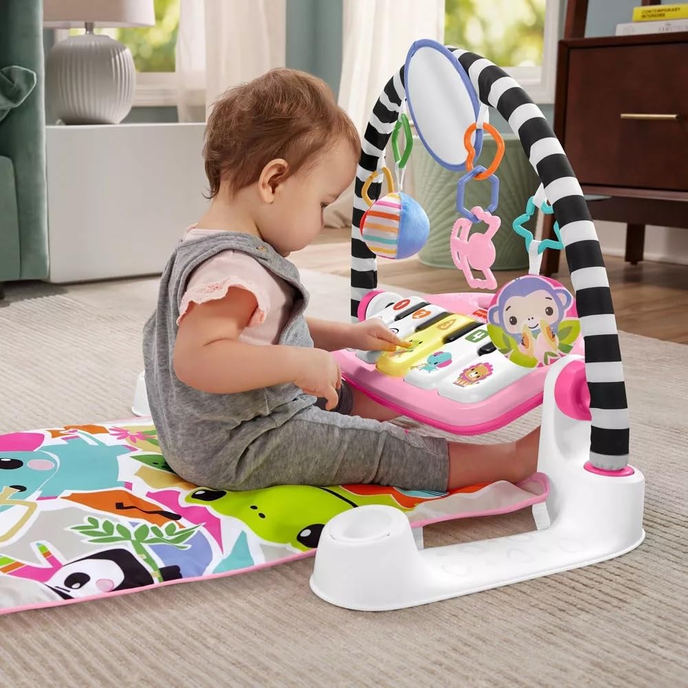 Fisher-Price Glow & Grow Kick And Play Gym - Pink Baby Playmat With 4 Ways To Play, Smart Stages Learning, 10 Linkable Toys, And