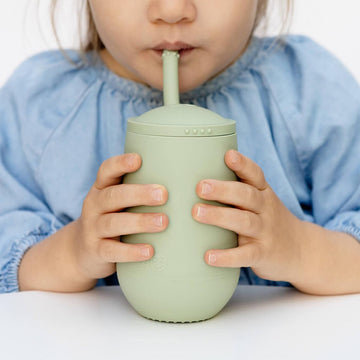 Ezpz Happy Cup + Straw System - 24 Months+ (Sage) - 100% Silicone Cup + Straw For Older Toddler + Preschoolers