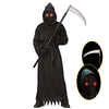 Grim Reaper Halloween Costume With Glowing Red Eyes For Kids, Scythe Included(X-Large)