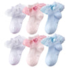 Looching Baby Toddlers Girls White Cotton Princess Style Ruffles Lace Top Frilly Mesh Socks With Bowknot Pack Of 6 (2 White+2 Pi