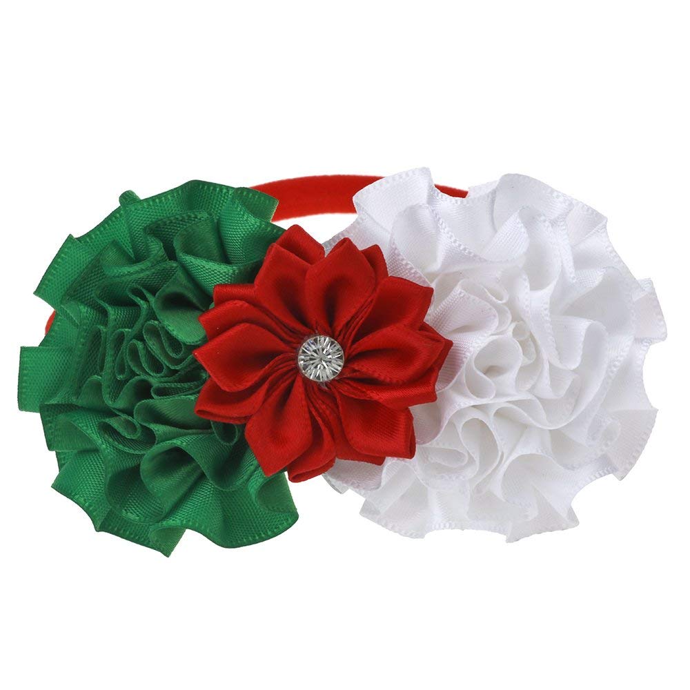 Miuion Baby Girl Nylon Christmas Headbands/Green Red White Sequin Bowknot - Pack Of 3 (Satin Flower Set)