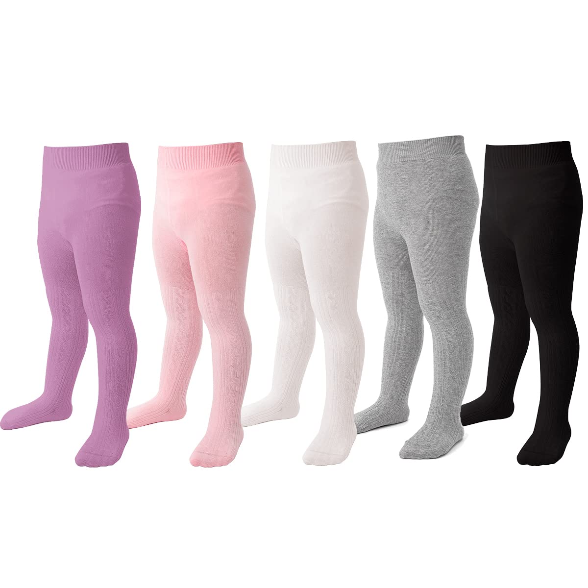 Marchare Baby Girls Tights Thick Solid Cable Knit Leggings Winter Warm Stockings For Toddler Girls 3-6 Months Purple/Light Grey/