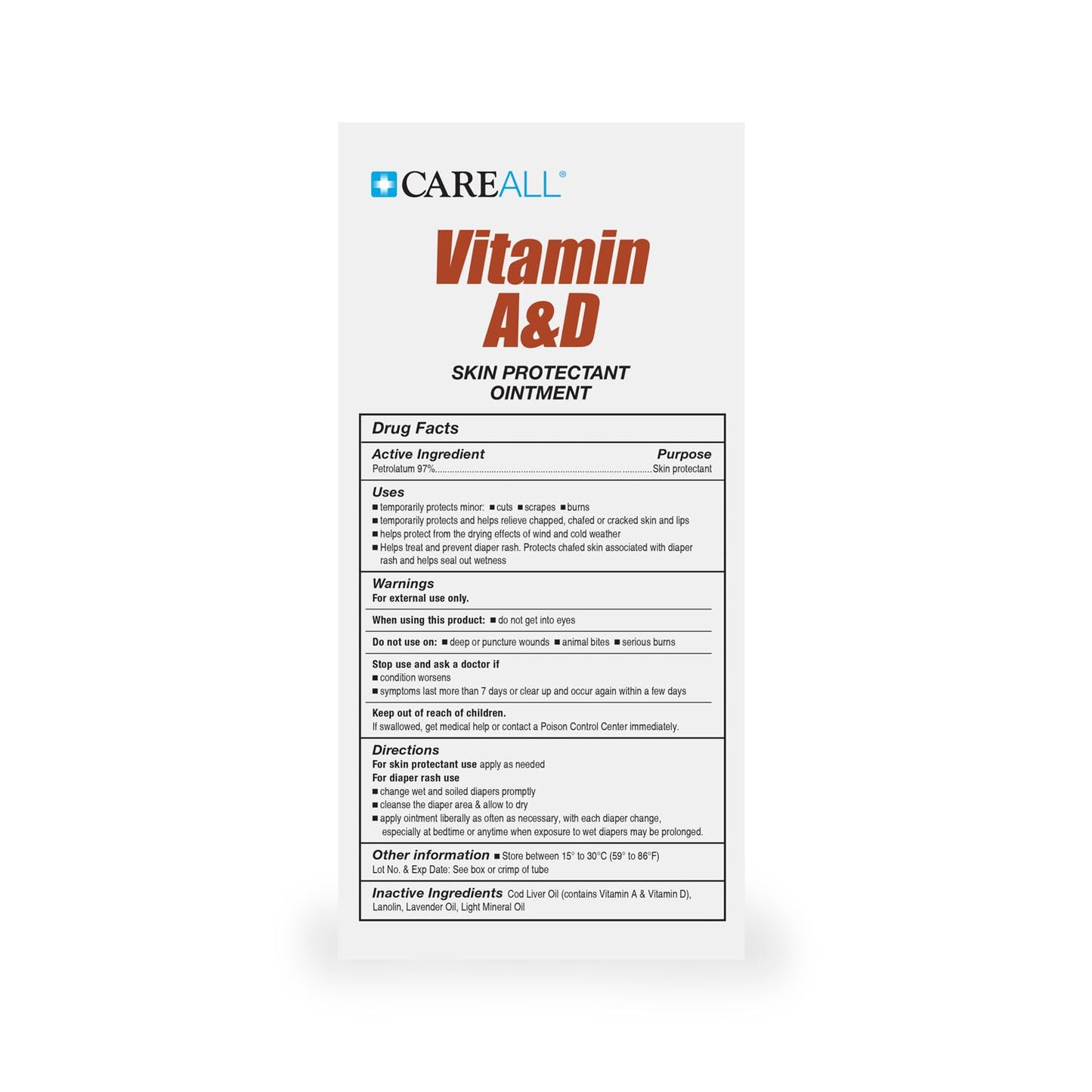 Careall (6 Tubes) 4Oz Vitamin A&D Ointment Treats And Prevents Diaper Rash, Seals Out Wetness. Protects And Relieves Dry Cracked