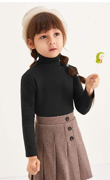 Kids Toddler Baby Little Girl Turtleneck T-Shirt Sweater Tunic Long Sleeve Plain Solid Blouse Tops Fall Winter Clothes (Black, 1