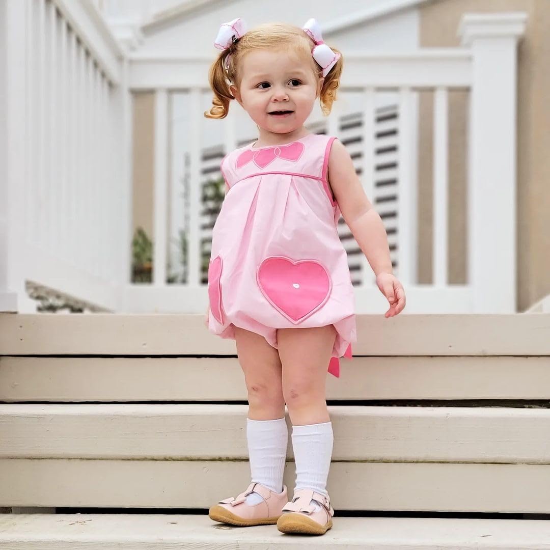 Wee Ones Girls' Grosgrain Hair Bow With Contrasting Moonstitch Edge And Wrap On A Weestay Hair Clip, Small, White With Hot Pink