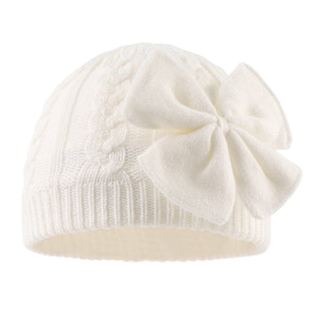 Winter Warm Knitted Baby Hat For Girls Cotton Lined Infant Toddler Girls Hat Autumn Cute Bow Classic Girls Beanie 0-6Y(S,White)