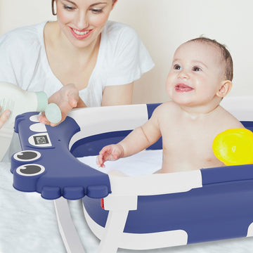 Collapsible Baby Bathtub, Baby Bath Tub With Soft Cushion & Thermometer, Alligator Baby Bathtub With Detachable Feet, Durable In