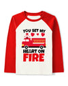 Cm-Kid Kids Valentines Shirt Girls Boys Firetruck Print Long Sleeve T-Shirt Toddler Valentines Patchwork Outfit Tees Clothes 5-6