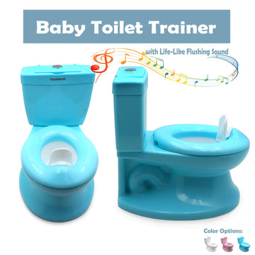 Httmt- Blue Portable Toddler Potty Training Toilet W/Flushing Sound Baby Chair Seat Kid (Center Push Flushing) [P/N: Et-Baby004-