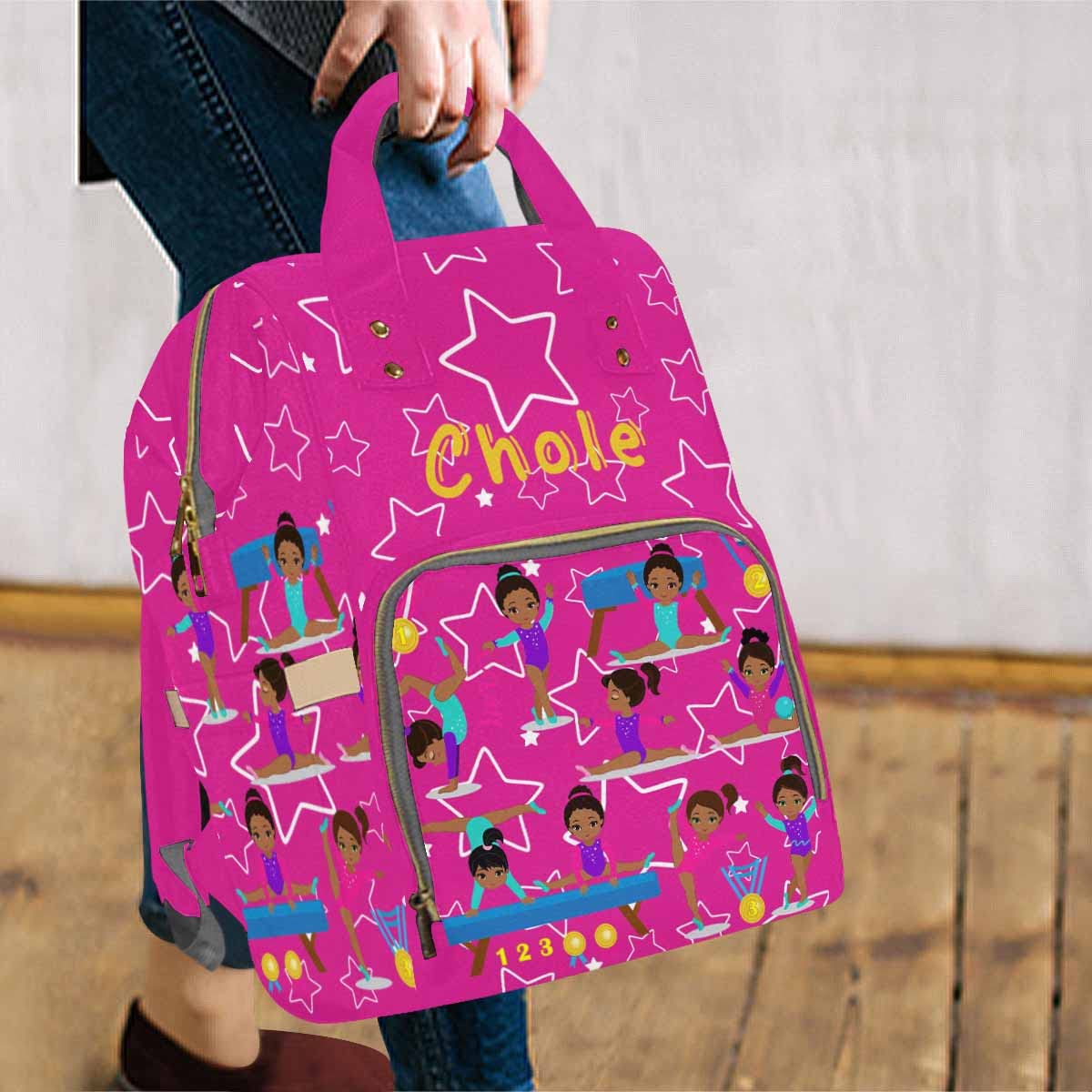 Artsadd Custom Diaper Bag With Thermal Pockets, Gymnast Star Travel Shoulder Bag Baby Backpack Customized Laptop Backpack With N