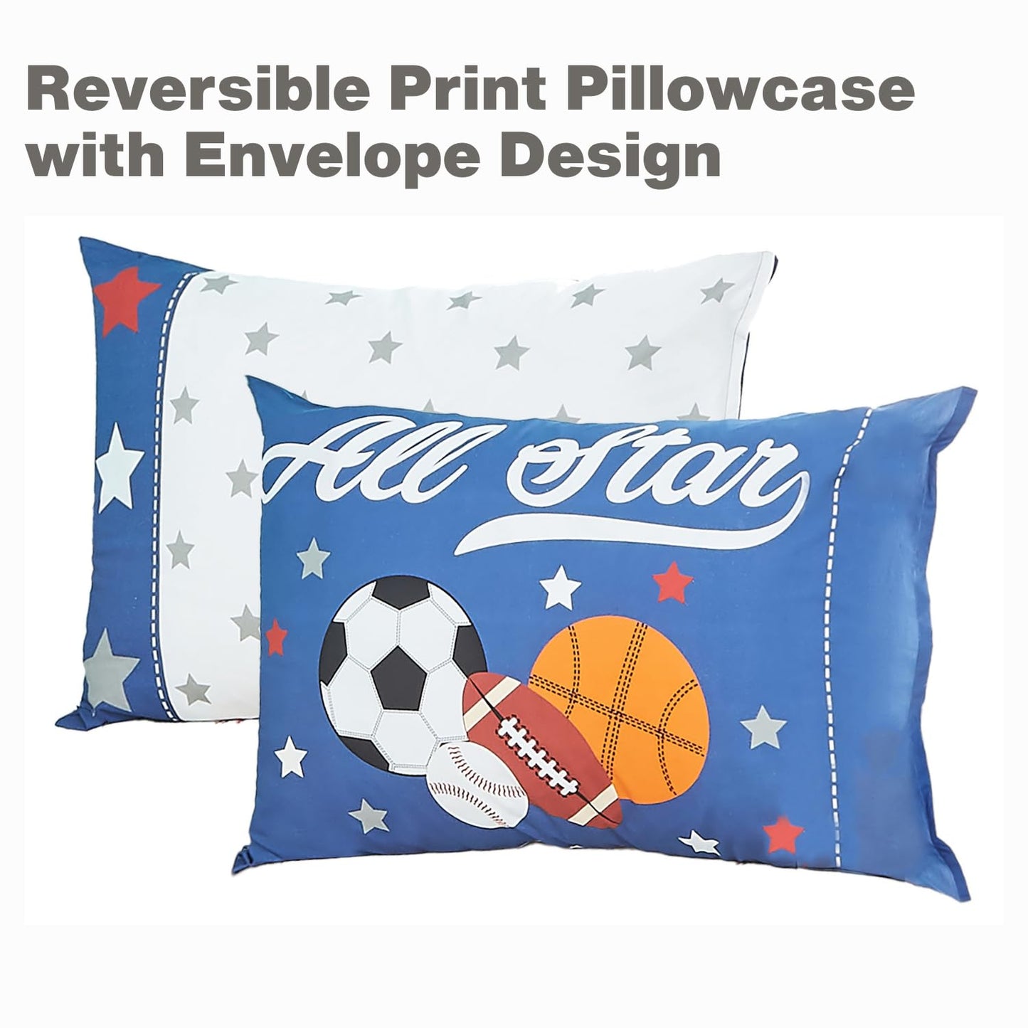 Everyday Kids 4 Piece Toddler Bedding Set - Jungle Sports - Soft 100% Cotton Percale - Includes Comforter, Flat Sheet, Fitted Sh