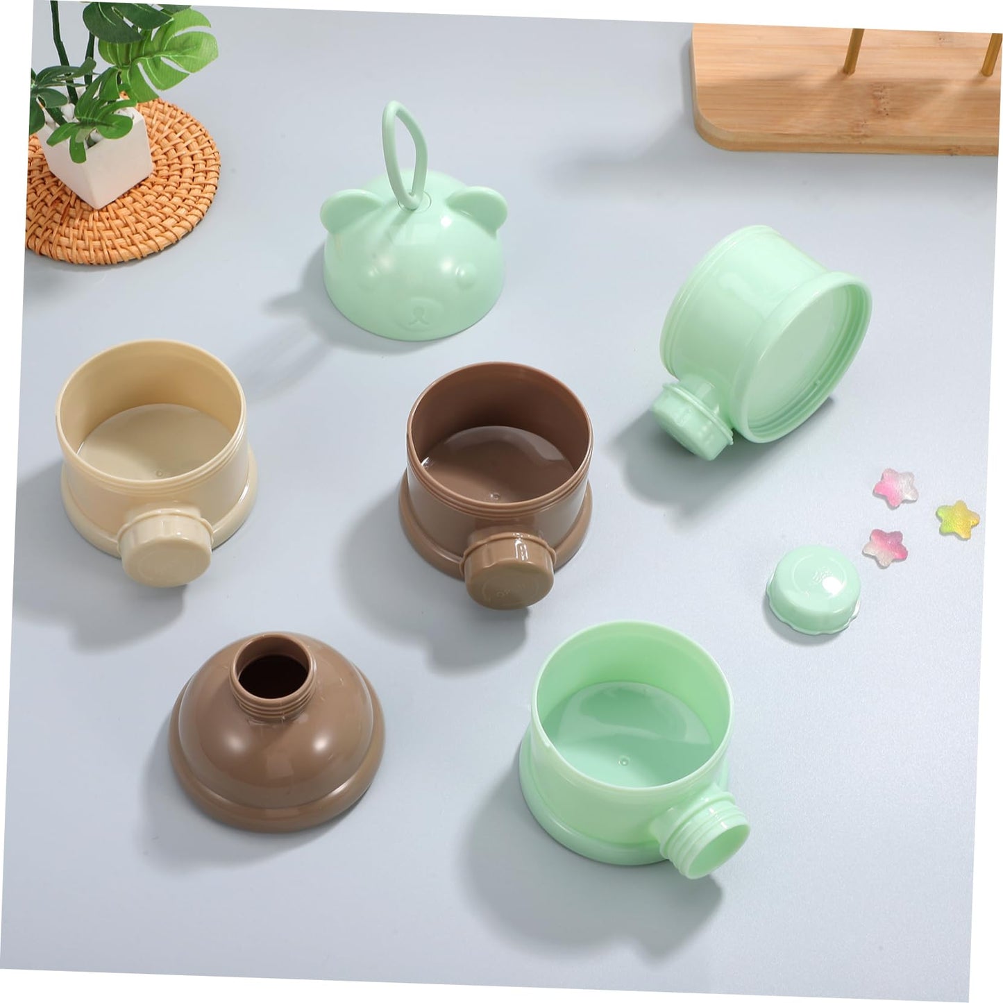 Imikeya Stackable Formula Dispenser - 4-Layer Milk Powder Container For Travel Light Green