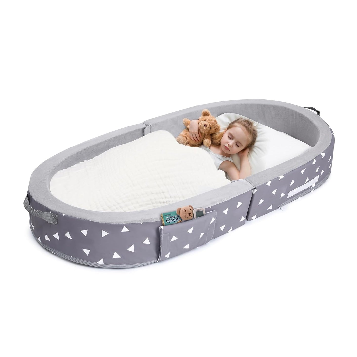 Mooedcoe Portable Foldable Toddler Travel Bed with Sides, Portable Toddler Bumper Bed for Travel Kid Foam Sleeping Cot for Child
