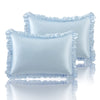 Siinvdabzx Ruffled Queen Satin Pillowcase Set Of 2, Baby Blue Silky Satin Pillow Cases For Women Ruffle Pillow Shams Covers Prin