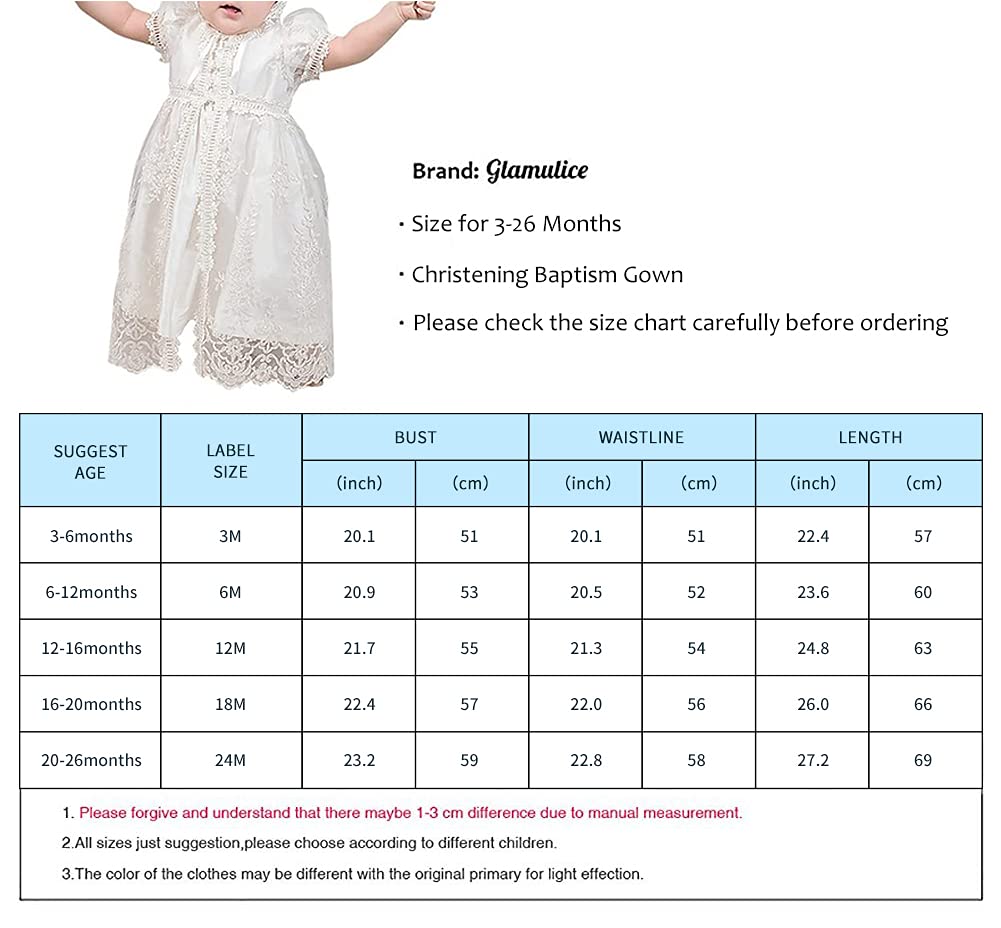 Glamulice Baby Girl Party Dress White Christening Baptism Dresses Lace Princess Bow Formal Gown 18-24 Toddler Bridesmaid Wedding