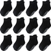 Aroveea Non Slip Grip Ankle Baby Socks 5-7 Years Old Black For Toddler Boys And Girls Kids Socks 12 Pack, Cute Cotton Baby Socks