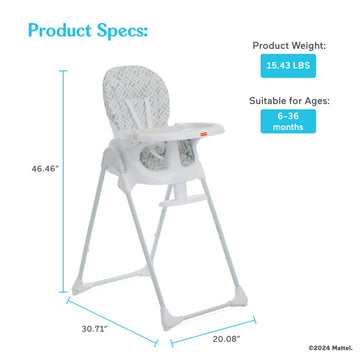 Fisher-Price Tiny Bites High Chair, 7 Adjustable Height Positions, Easy Quick Fold, Lightweight, Easy To Clean, Portable, Cloud