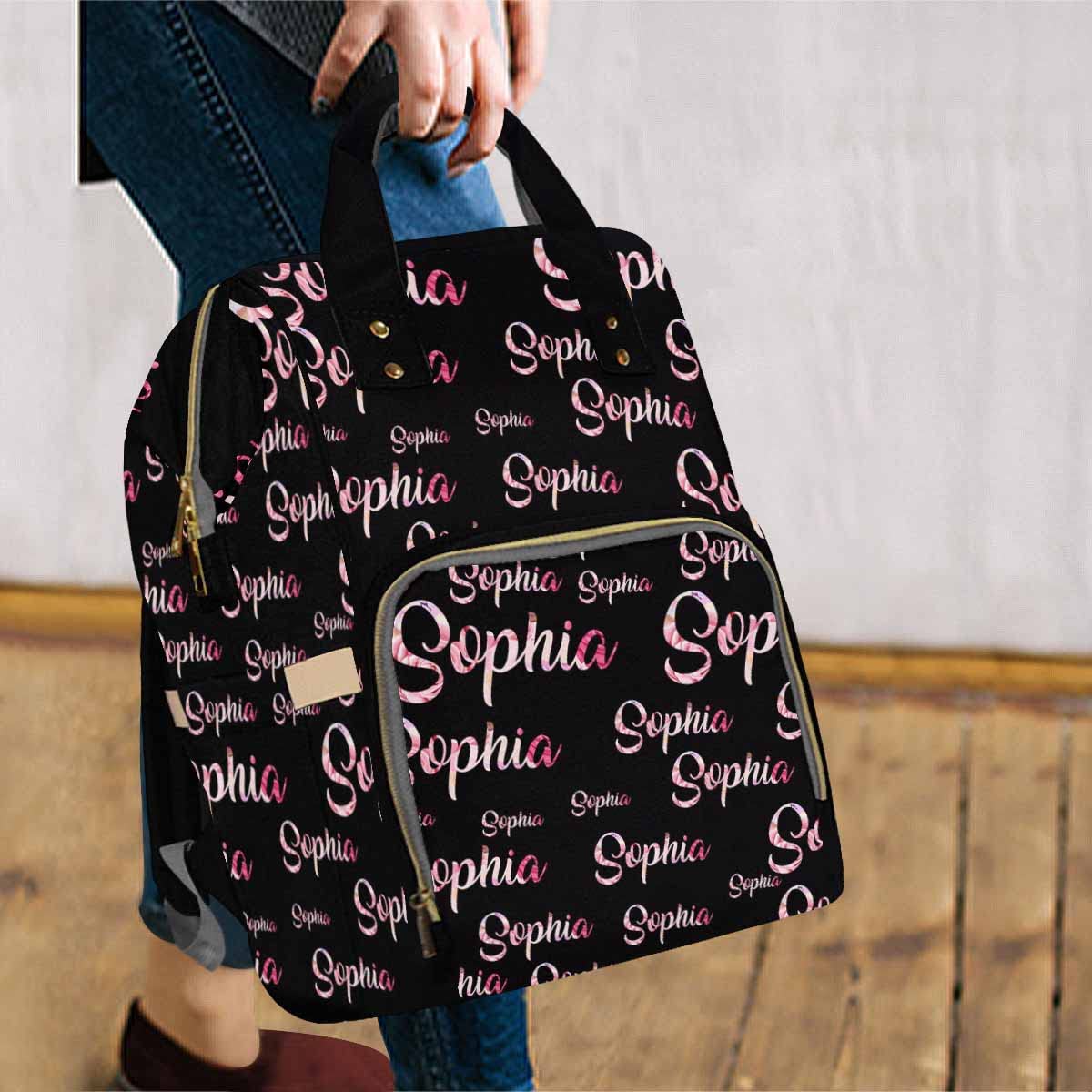 Artsadd Personalized Name Nappy Bag Large Capacity Baby Diaper Bags, Pink Glitter Gradient Monogram Daypack Custom Name Backpack
