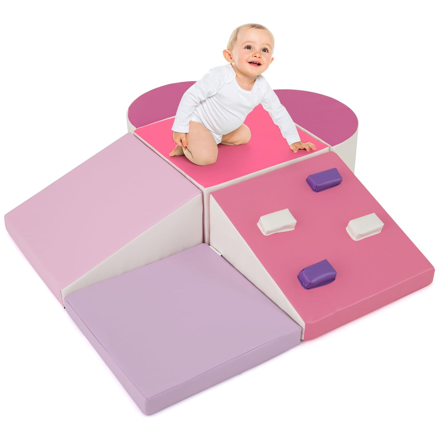 Olakids Climbing Toys For Toddlers, 6 Pieces Baby Foam Blocks Soft Play Set With Pu Leather, Indoor Kids Climb And Crawl Sliding