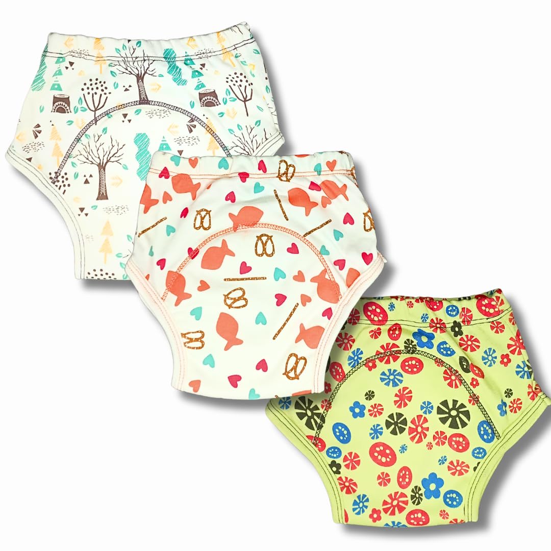 Kindermum Cotton Padded Potty Training Pants For Toddlers | SemiWaterproof, PullUp Style Reusable Underwear | Pack Of 3 | Xl S