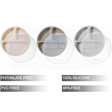 Pandaear Silicone Suction Plates For Babies & Toddlers, 3 Pack Divided Unbreakable Plates With Lid - Non-Slip - Dishwasher And M