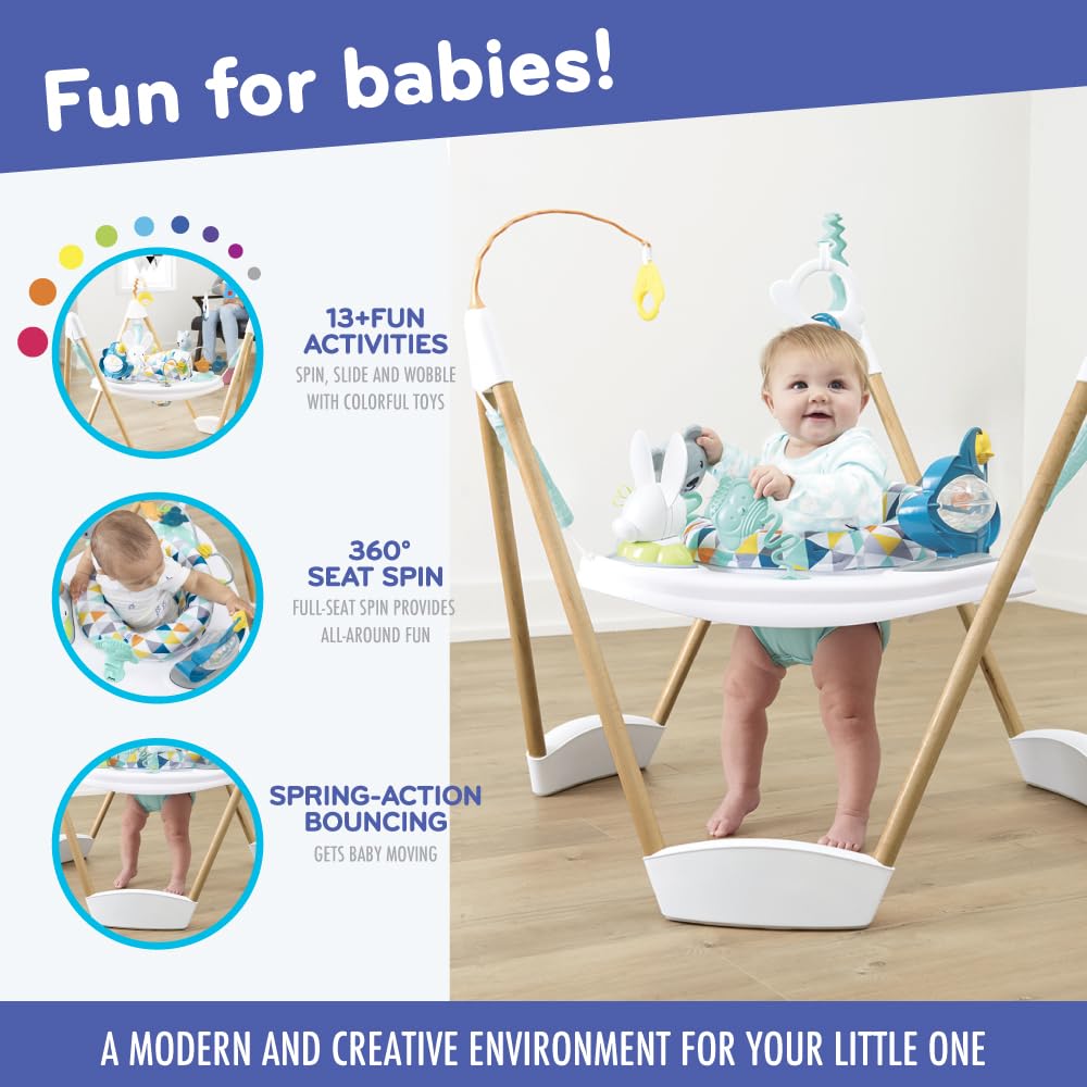 Evenflo Exersaucer Woodland Wonder Baby Activity Center - 13+ Colorful Activities With Full 360-Degree Spin And Enhanced Springs