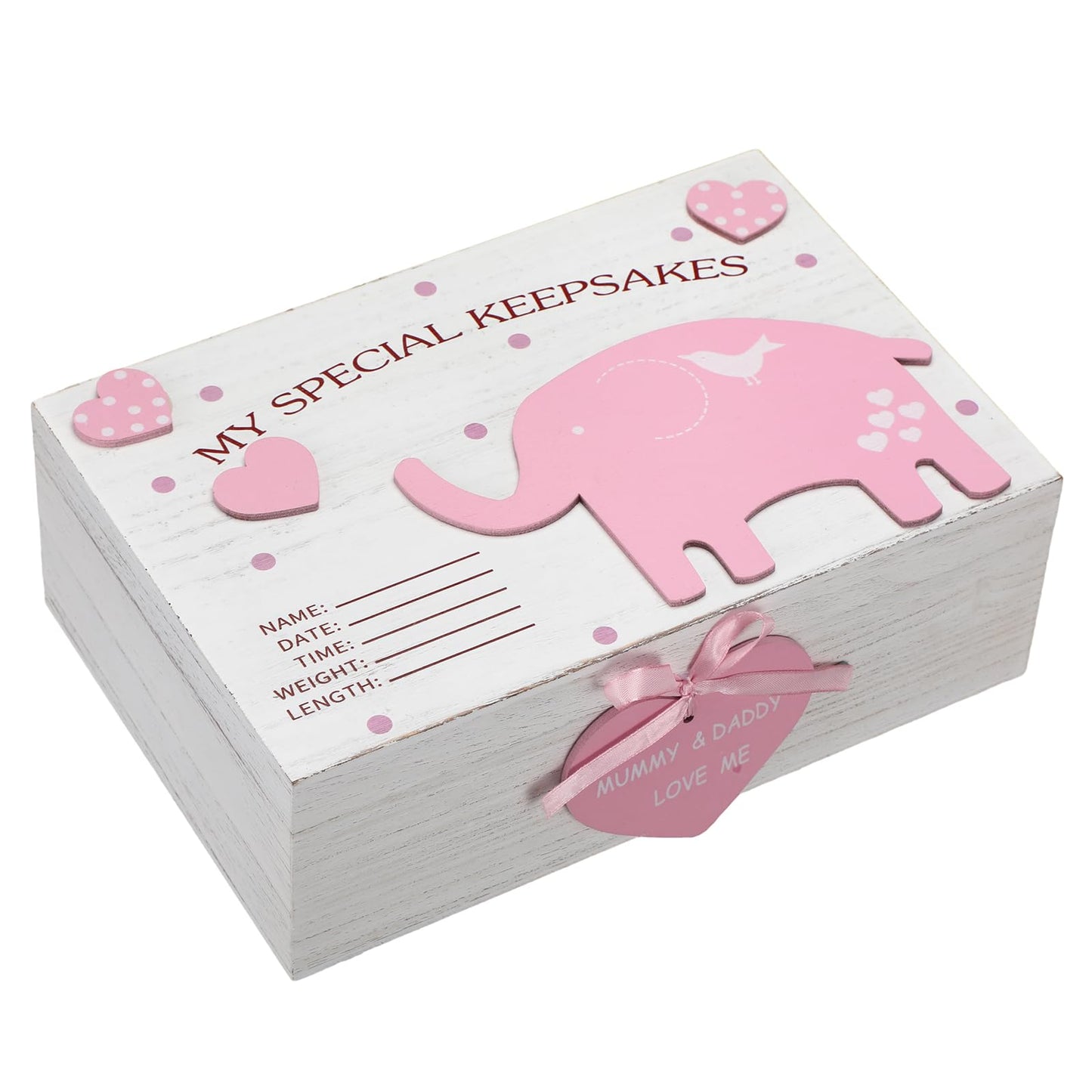 Soaoo 3D Wooden Baby Boys Memories Keepsake Box Baby Girls Elephant First Keepsake Box New Parent Newborn Baptismal Birthday Gif
