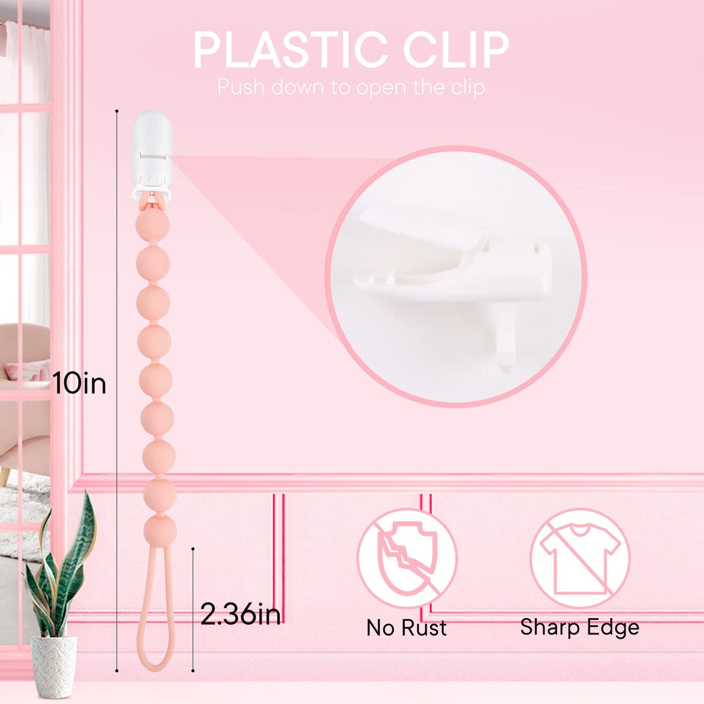 Minmunjiu Silicone Pacifier Clip Holder, 4 Pack One Piece Soft Flexible Binky Clips Pacifier Holder Clip For Girls, Baby Newborn