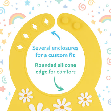 Nuby 3D Soft Silicone Baby Bib With Scoop - Silicone Bib For Toddlers And Babies 6+ Months - Yellow Daisy