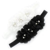 My Lello Baby Flower Headbands Fabric Beaded Trio Stretchy Elastic Pair (White/Black)
